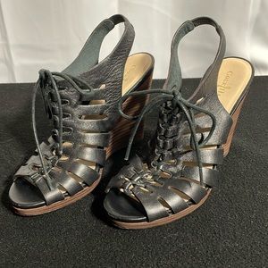 Cole Haan black lace-up wedges